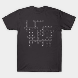(1969SW-D) Crossword pattern with words from a 1969 science fiction book. [Dark Background] T-Shirt